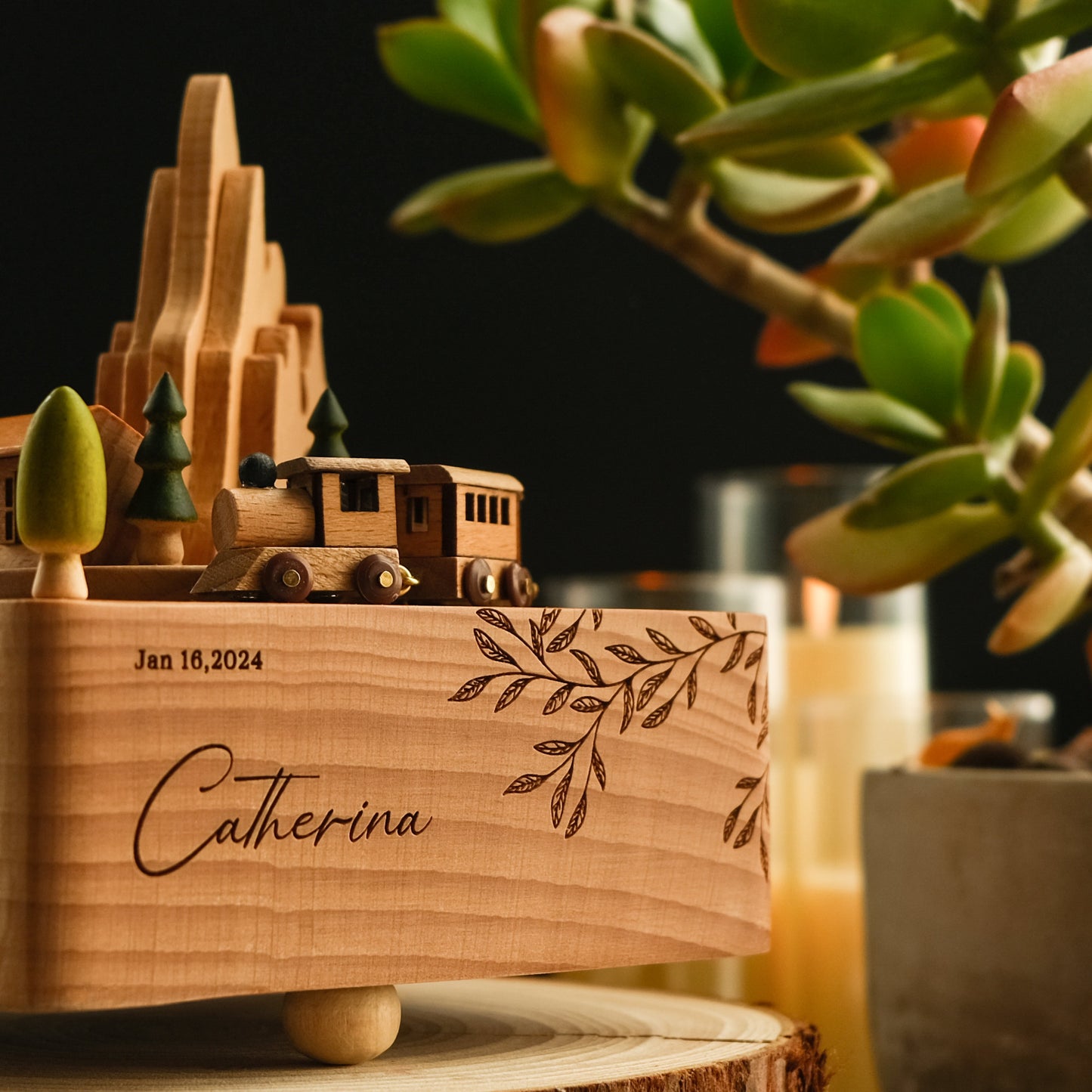 Personalized Wooden Music Box - Mountain Tunnel