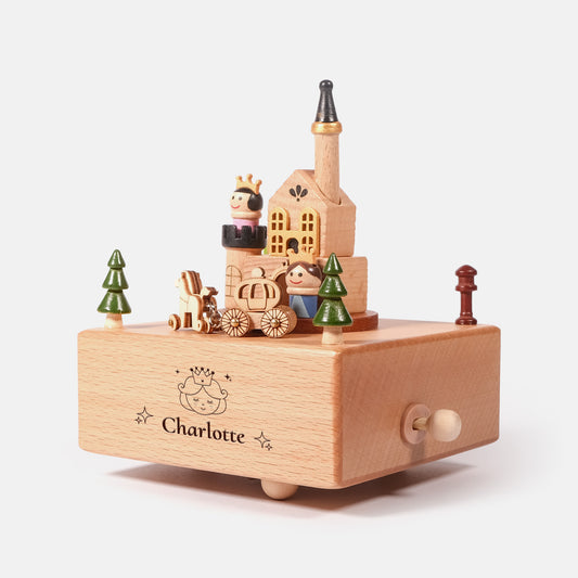 Personalized Wooden Music Box - The Princess and Prince