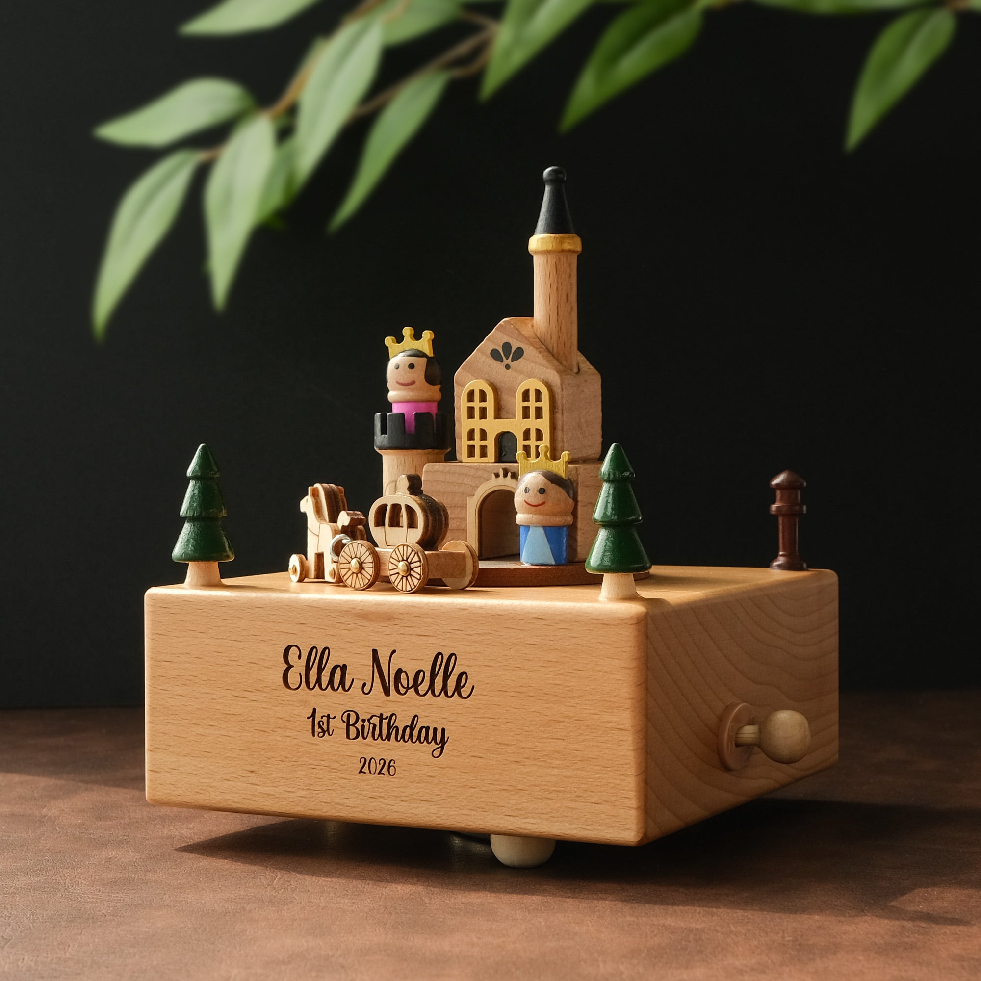 Personalized Wooden Music Box - The Princess and Prince