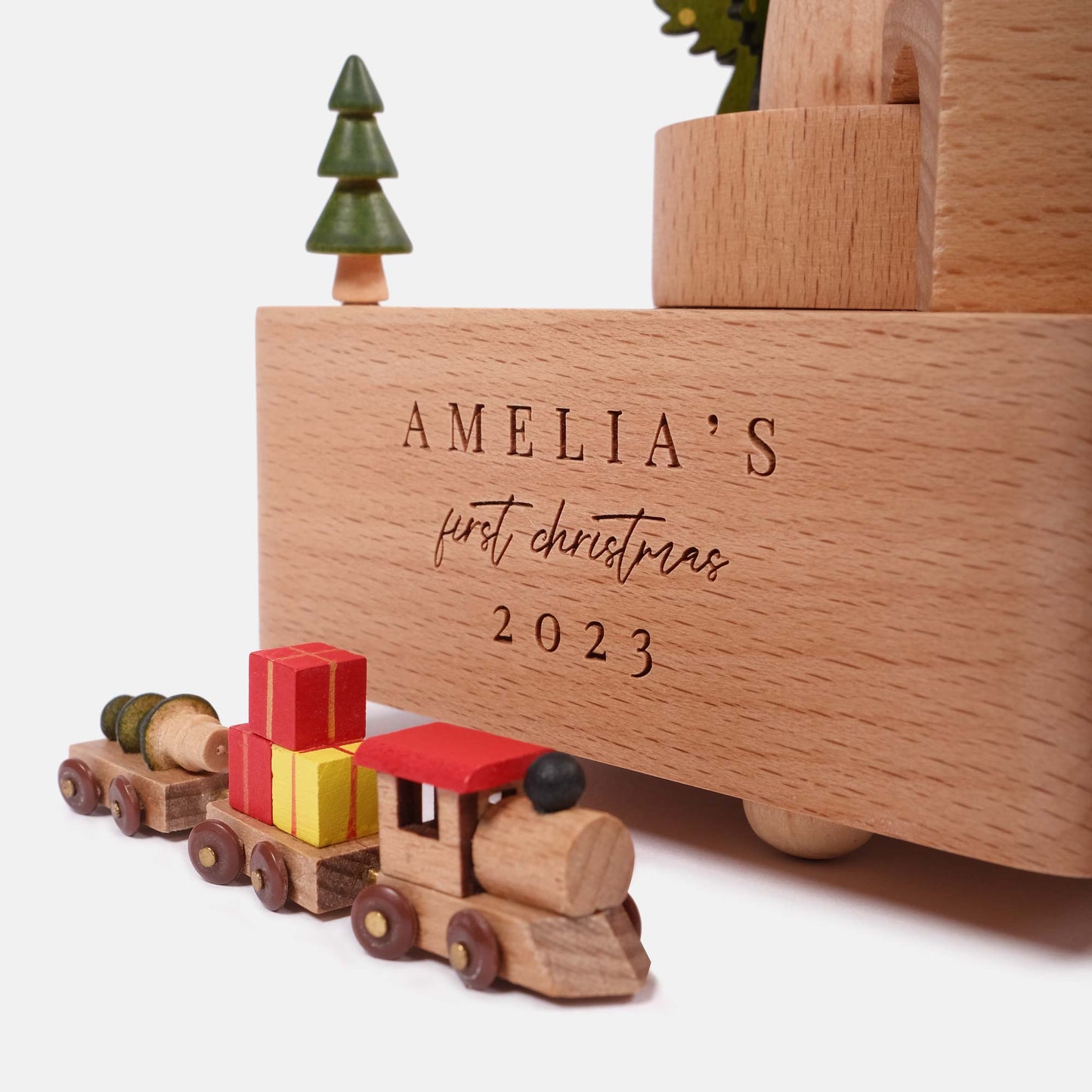 Personalized Wooden Music Box - Christmas Train