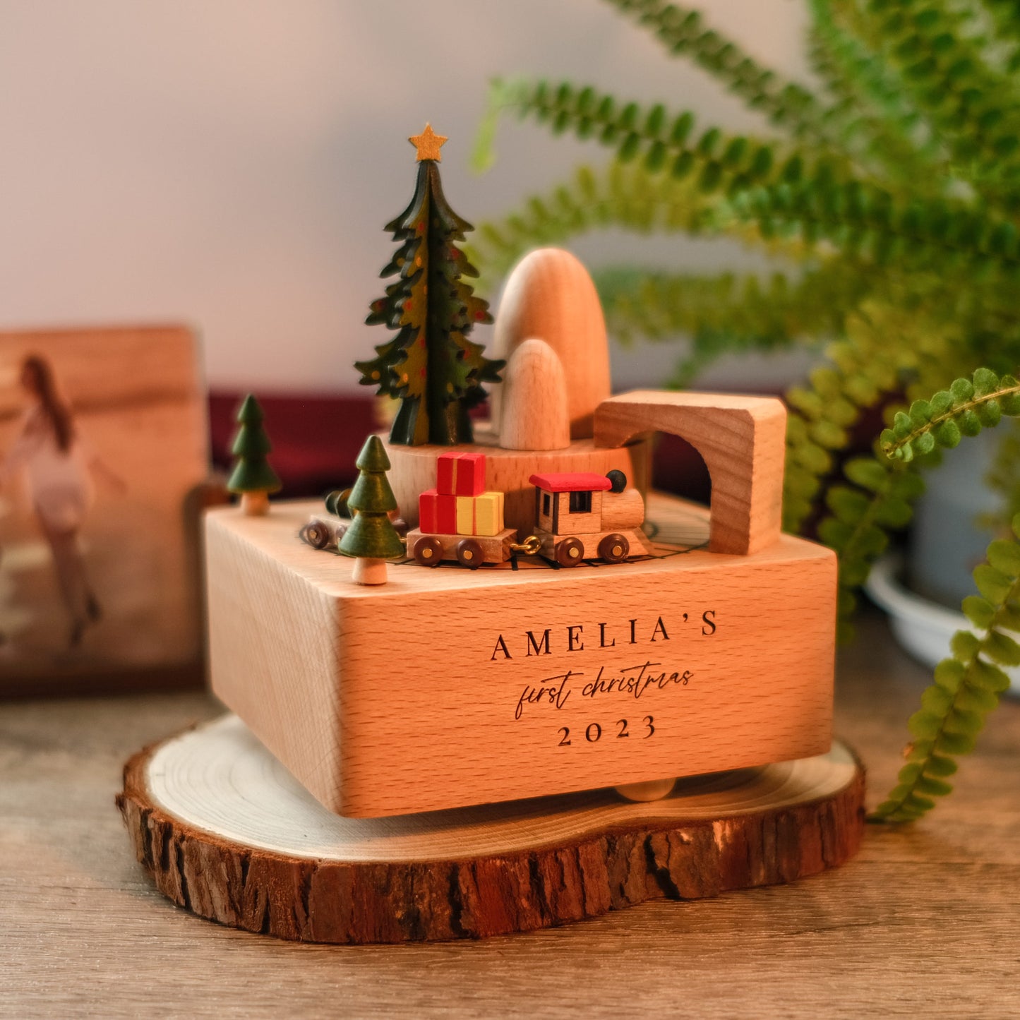 Personalized Wooden Music Box - Christmas Train